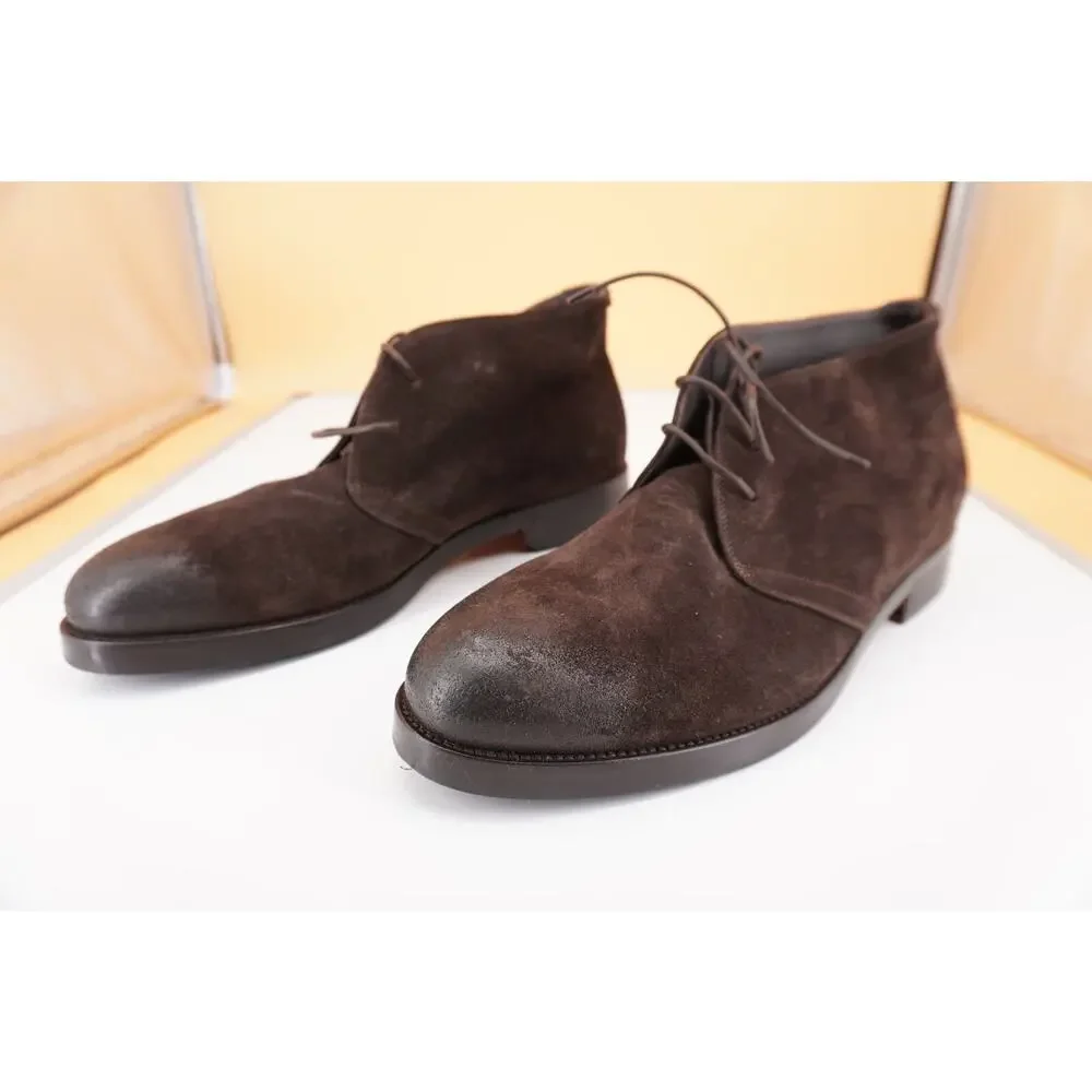 Canali Dark Brown Suede Chukka Hiking Boots Size 12 Lace Up $645 New Ankle